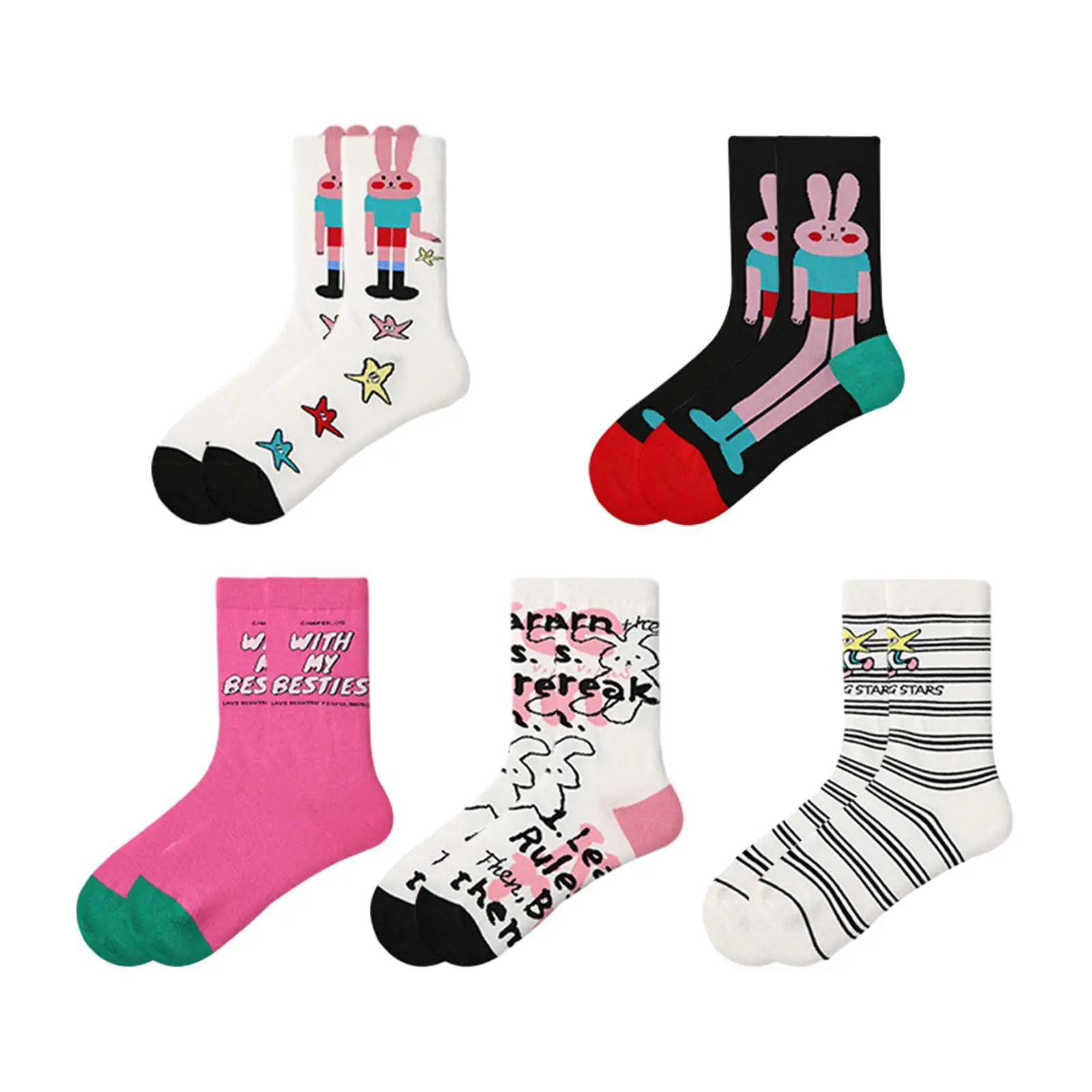 5 Pairs Womens Crew Socks Mid Tube Socks Holiday Socks Dress Socks Casual Socks