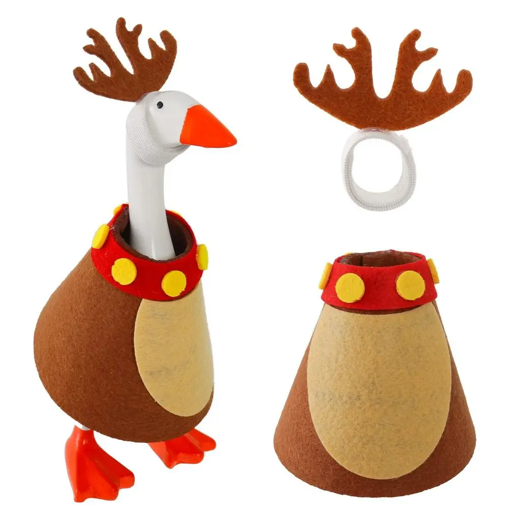 Fabric Goose Statue 7-Inch Christmas Tree Shaped Pet Clothes With Hat Red And White Striped Scarf Holiday Decoration Office Desk