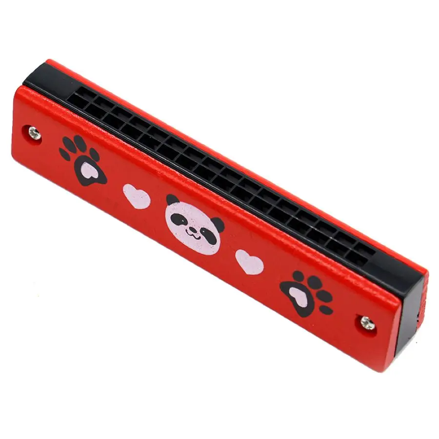Children's wooden painted harmonica wooden parent-child new strange educational early education toy cartoon 16-hole harmonica