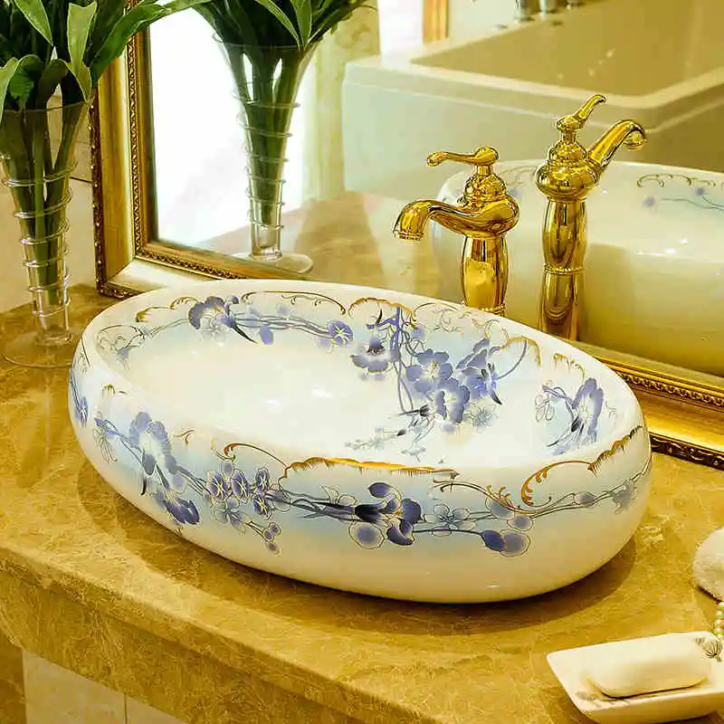 

Oval Shape Ceramic Artistic Lavabo Bathroom Sink Wash Basin Art Counter Top basin sink lavabo sinks ceramic round wash basin