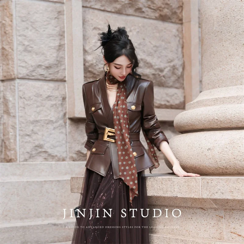 Vestes en cuir pour femmes, Cardigan de printemps et d'automne, manteau en cuir pour personnes âgées, taille, tempérament, Design, manteau sens, tendance