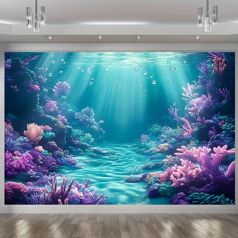 1 Stück blaues und violettes Meerjungfrauen-Partybanner – lebendiger Polyester-Hintergrund mit Unterwasser-Motiv, Partydekoration