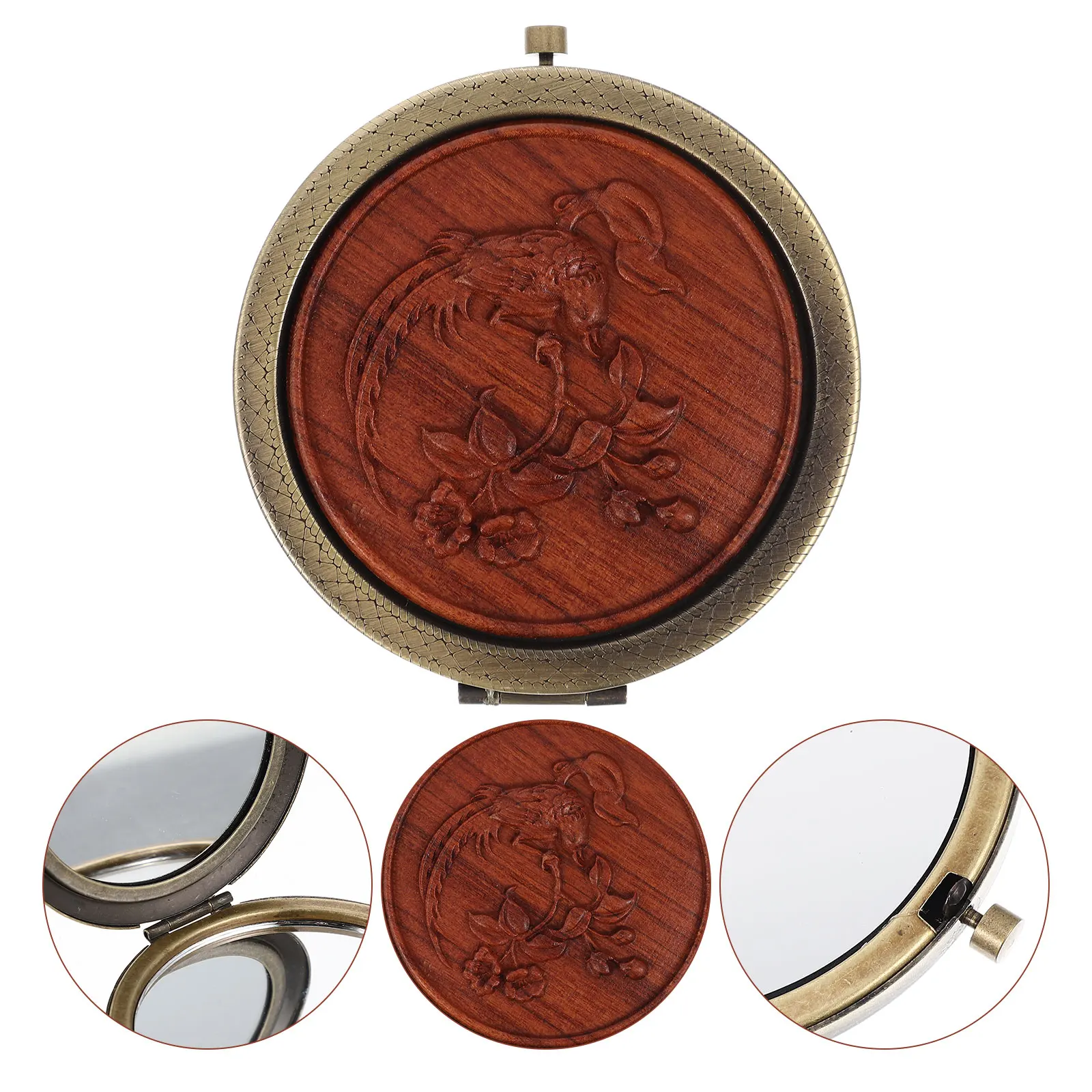 Retro Vanity Mirror Folding Small Makeup Mirrors Vintage Compact for Women Handheld Travel