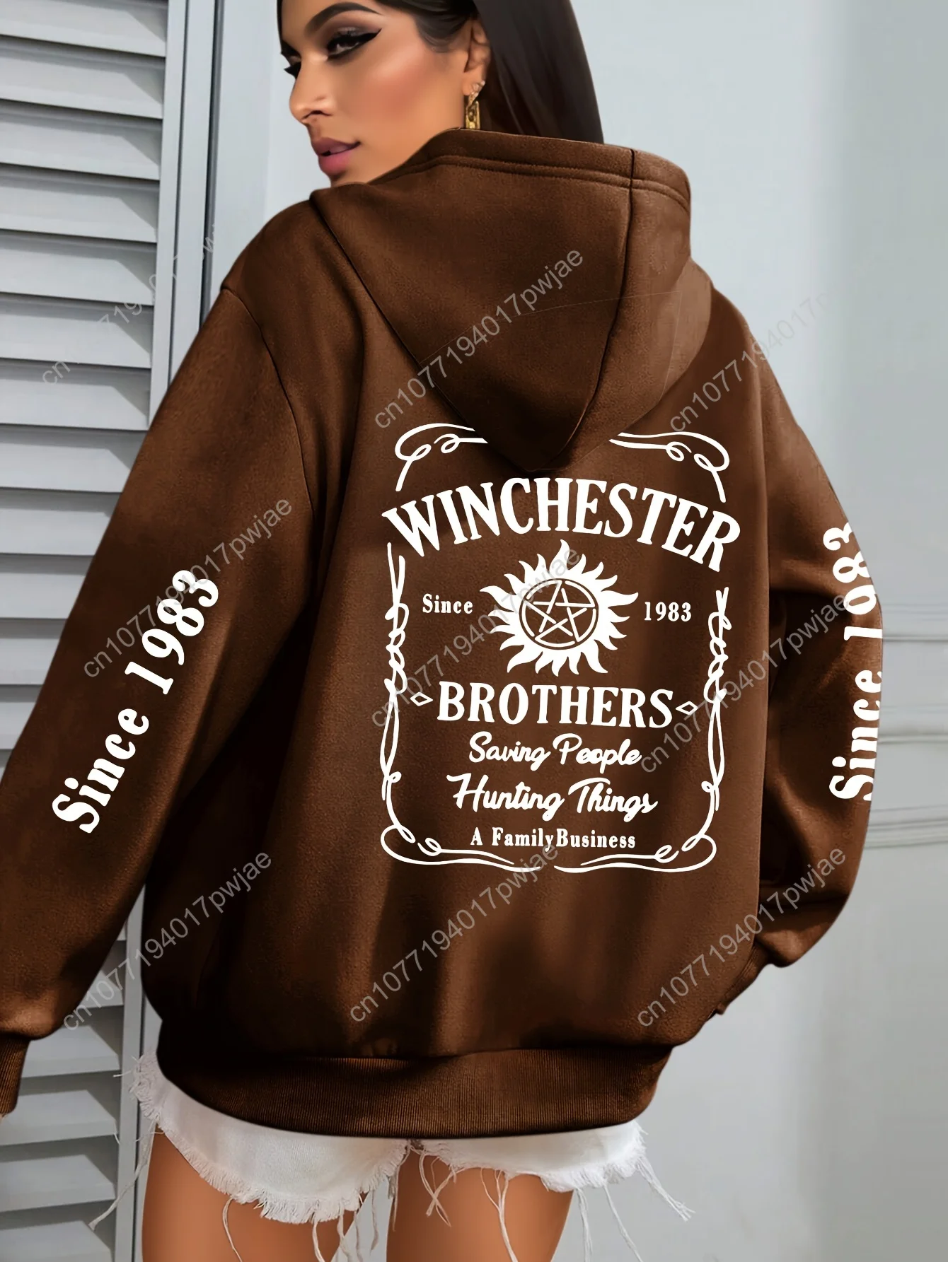 [Sudadera con cappuccio casual] Felpa con cappuccio casual taglie forti dei fratelli Winchester |   Maniche lunghe, design unico con stampa slogan per l'autunno/inverno