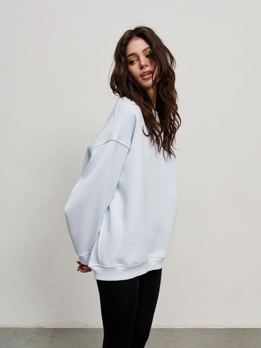 Round Neck Pullover Hoodie Mid Length Alternative Street with Loose Fit Single Regular Thickness Streetwear Women Sweatshirts