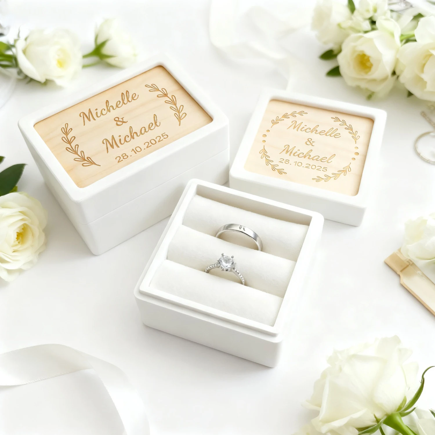 

Personalized Custom Name Wedding Ring Box for Ceremony Specialized Jewelry Gift Box