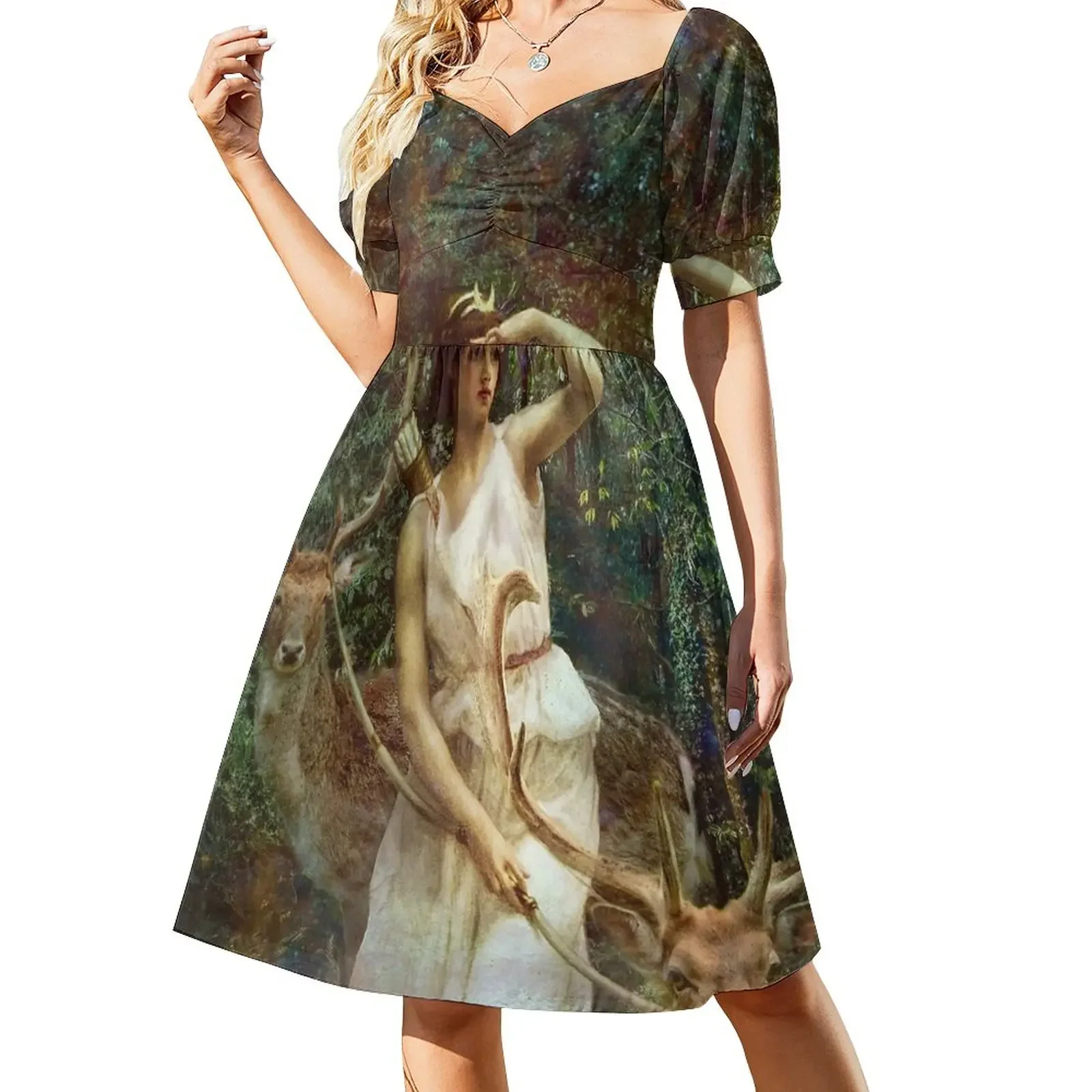 

Diana Nemorensis, Goddess of the Woodland Short-Sleeved Dress elegant dress evening dress woman