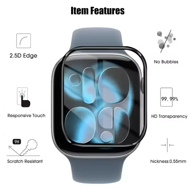 For Apple Watch Series 12 11 42/46MM 3D Curved Full Coverage PMMA Screen Protector Anti-scratch HD Smart Watch Protective Films
