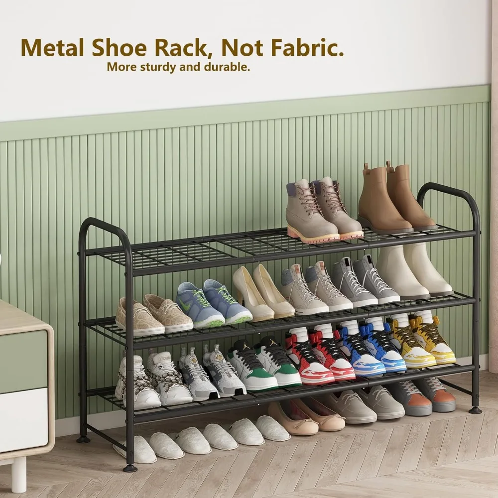 Shoe Rack 3 Tier Long Metal Shoe Organizer for Closet Entryway Black