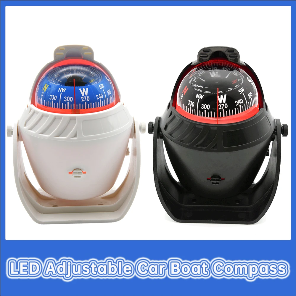 LED Adjustable Car Boat Compass Pivoting Compass Electronic Compass Waterproof Car Compass Ball Outdoor Accessories