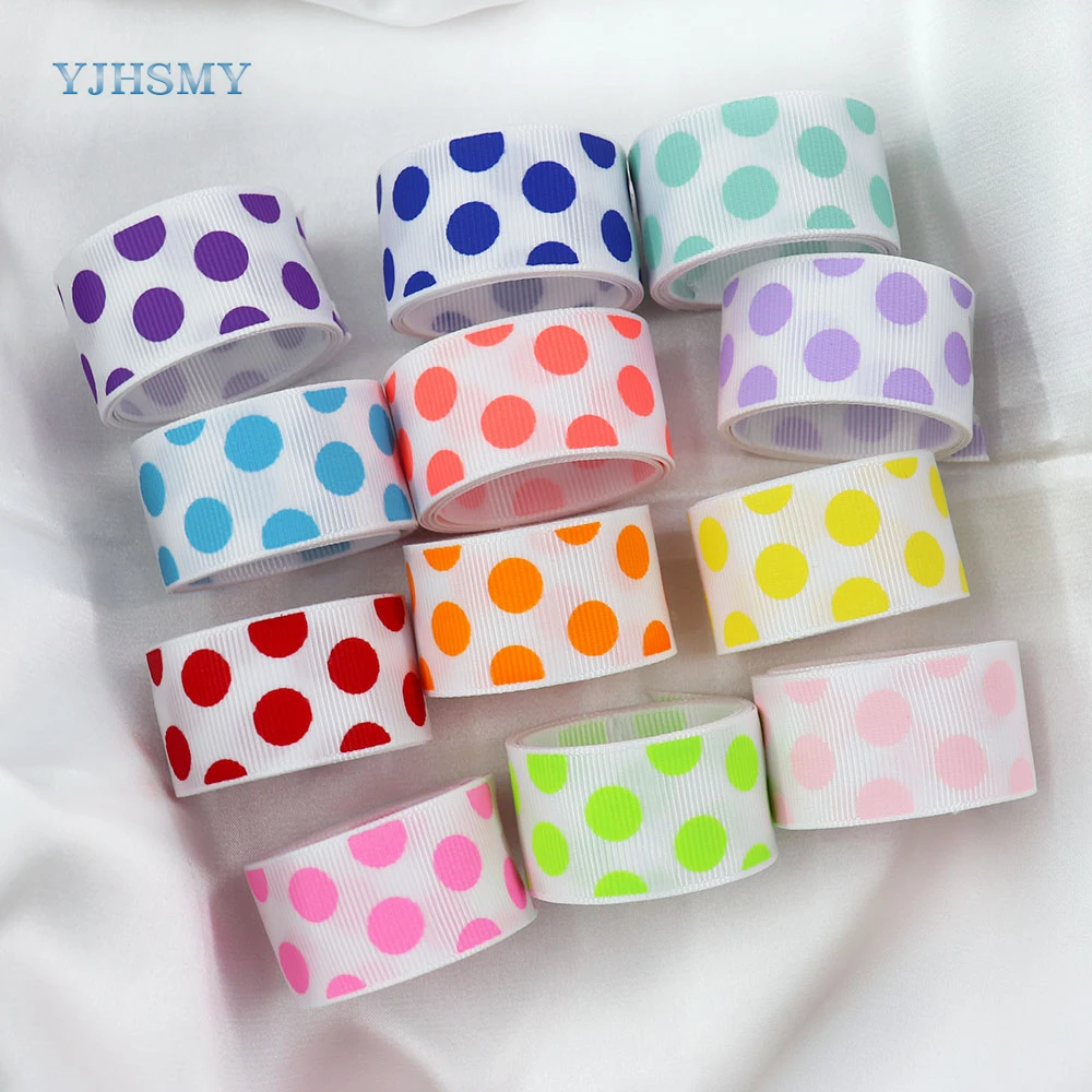 Dots Printed Grosgrain Ribbons,White Grosgrain Ribbons with Candy Colors Polka Dots for Hair Bows Gift Wrapping and Craft 1 Inch