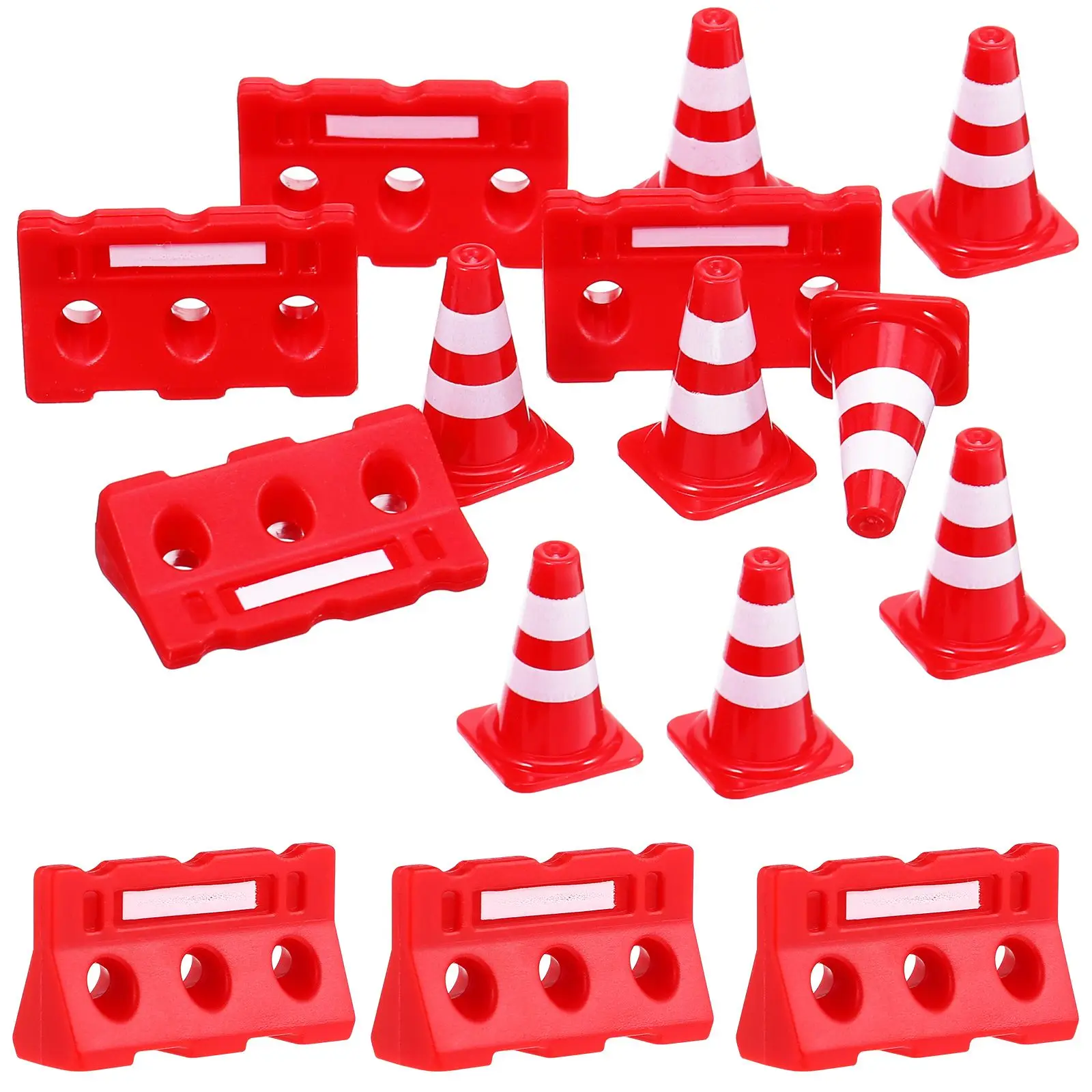 24 Pcs Road Sign Barricade Toy Plastic Traffic Cones Signs Mini Fence Kids Playset Non Vehicles Educational Tools