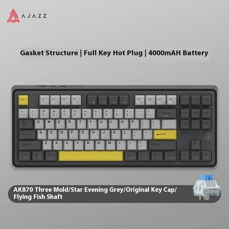 Imagem -05 - Ajazz Ak870 Tri-mode Rgb 2.4ghz sem Fio Bluetooth Teclado Mecânico para Jogos com Usb com Fio Troca Quente 87 Teclas para Computador Portátil