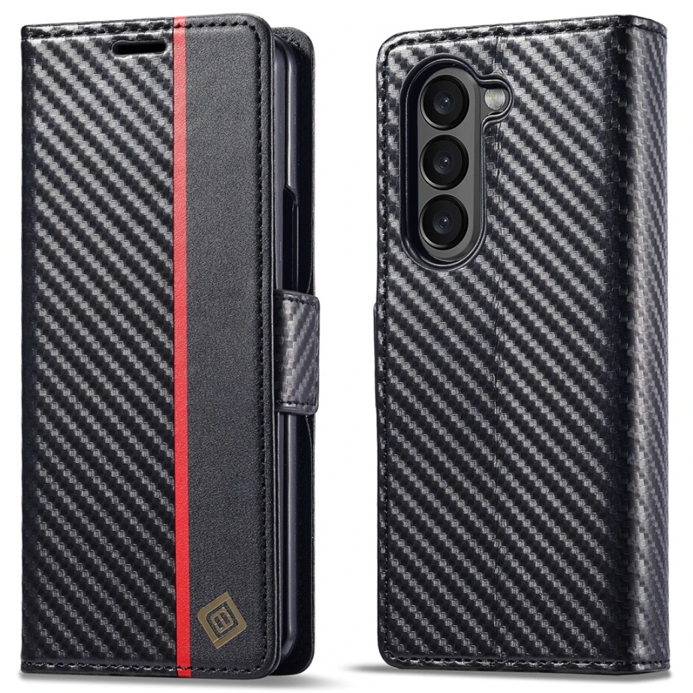Flip Wallet mit Kartenhalter Carbonfaser PU Leder Handyhülle für Samsung Galaxy Z Fold 7 6 5 4 3 Fold7 Fold6 Fold5 Fold4 5G