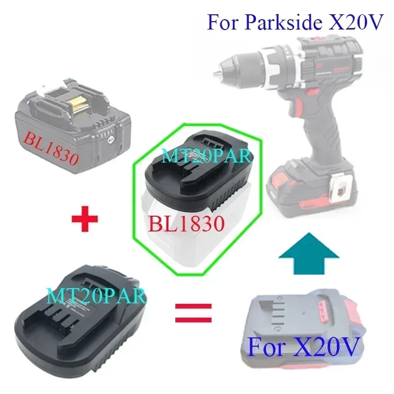 Adaptador de bateria Li-ion para Parkside, DeWalt, Milwaukee, Makita, Bosch, MT20PRO, DM20PAR, BOS20PAR, X20V Tools