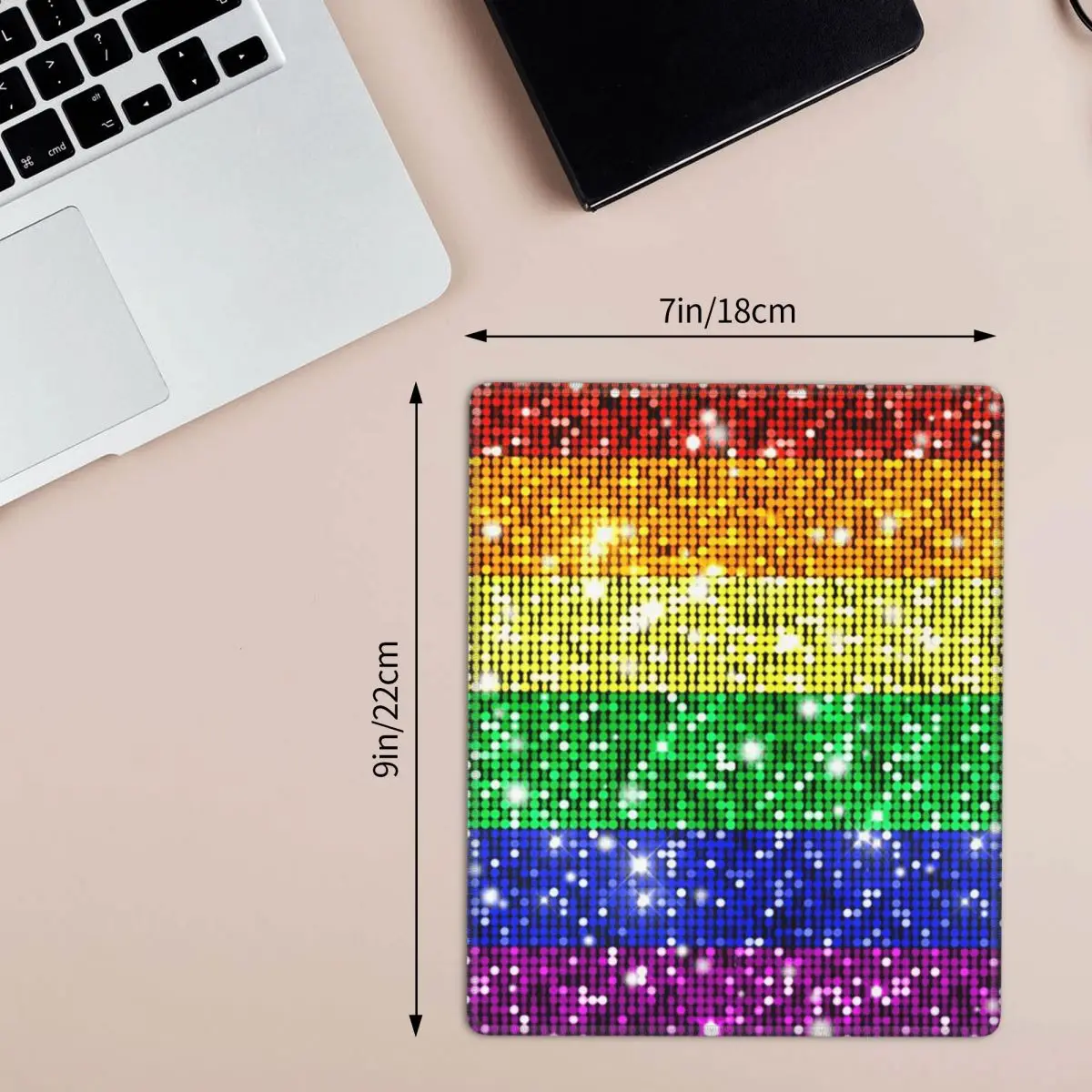 Faux Glitter Rainbow Pride Flag LGBT Gay Lesbian Mouse Pad Computer Keyboard Mouse Mat Laptop Desk Mat Office Accessories