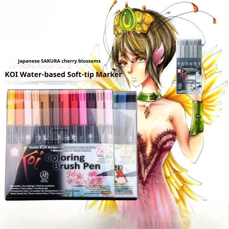 6/12/24/48 Color SAKURA KOI Water Based Soft Head Watercolor Pen Manga Illustration Hand Drawn Coloring Graffiti Marking Pen