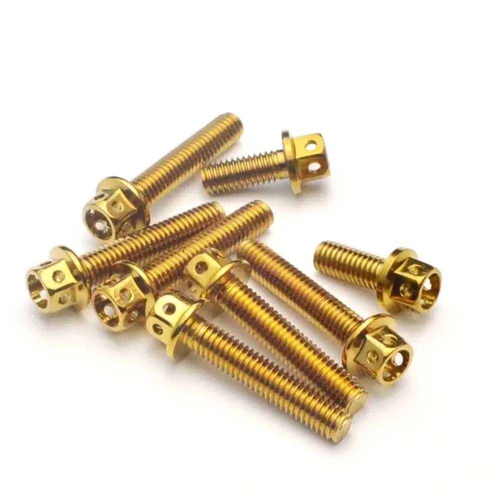 M6 M8 Titanium Bolt With Drilled Holes 10/15/20/25/30/35/40/45/50/60 Titanium Flange Gold/Burnt Blue Hex Head Bolts Motorcycle