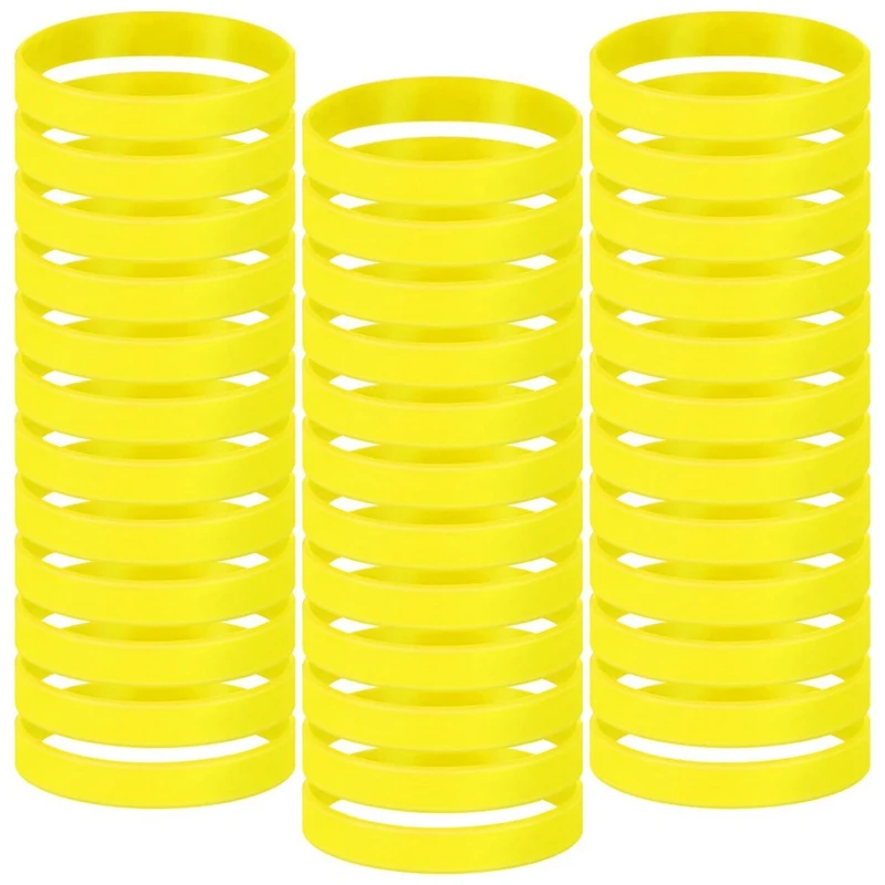 100 Pcs Solid Color Rubber Bracelets Silicone Wristband Sports Elastic Rubber Bulk Adult Wrist Bands Easy To Use (Yellow)