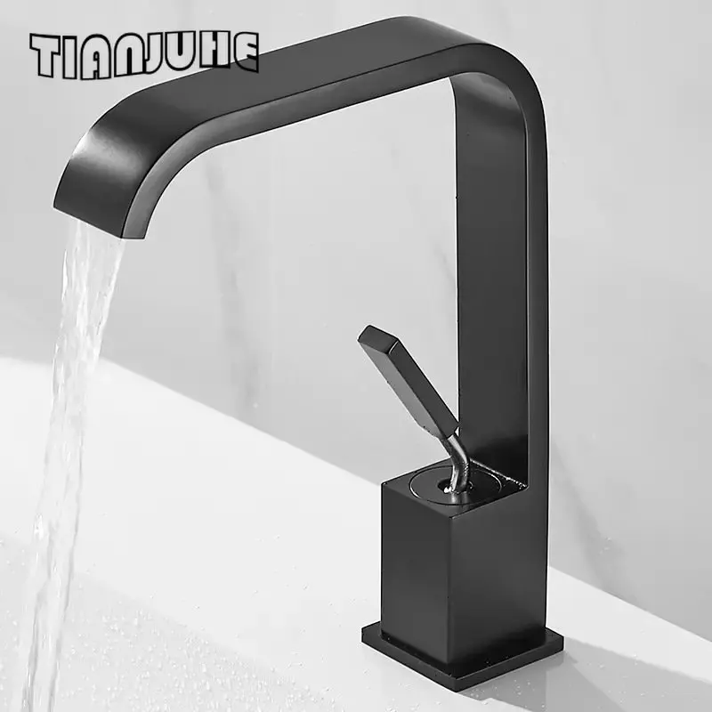 Single Handle Waterfall Basin Faucet with Mixer for Vanity Sink