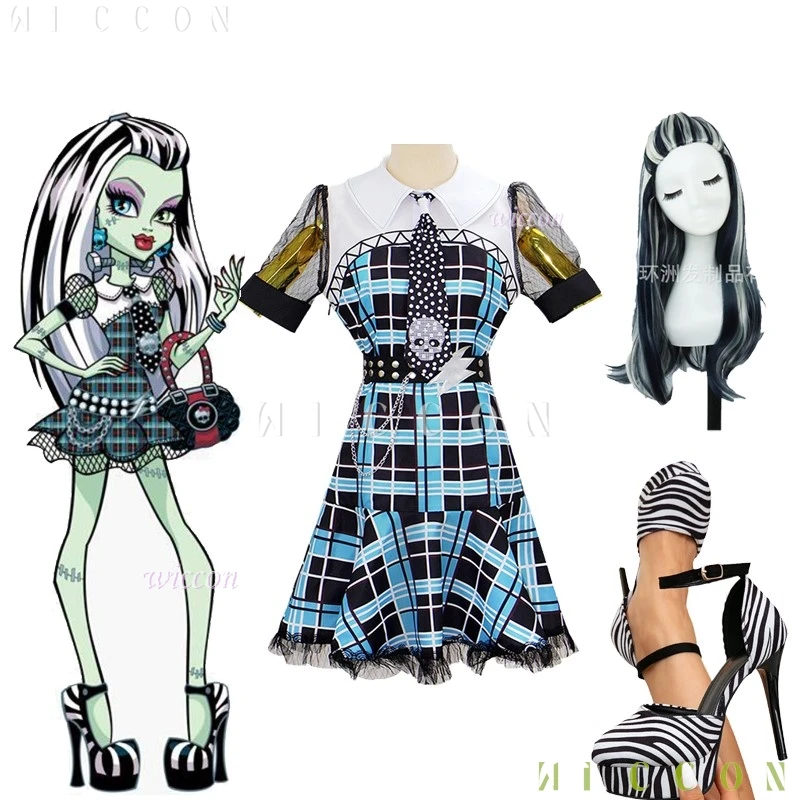 الوحش تأثيري فرانكي شتاين فستان فتاة زي شعر مستعار الزي هالوين عيد الميلاد حفلة النساء فستان الملابس غيبوبة فتاة disfraz