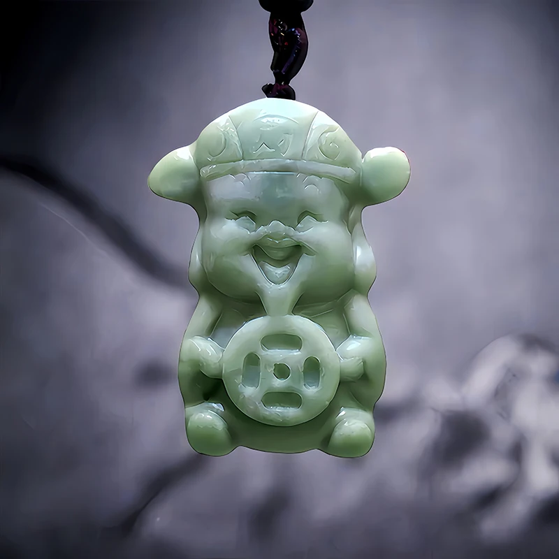 Green Natural Real Jade God of Wealth Pendant Necklace Gift Stone Vintage Luxury Designer Charm Gemstones Accessories