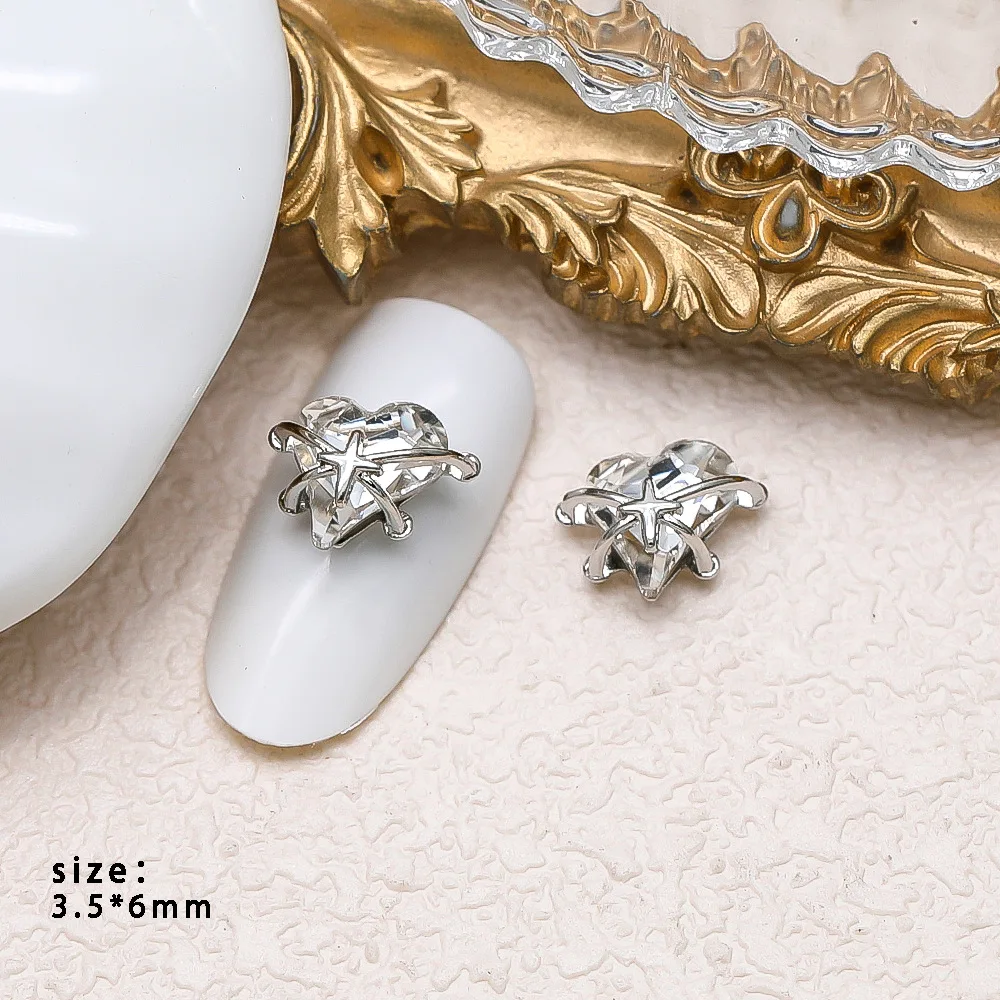 10PCS 3D Luxury Alloy Starburst Nail Love Heart Rhinestone Charms Parts For DIY Manicure Nails Decoration Accessories Supplies 5