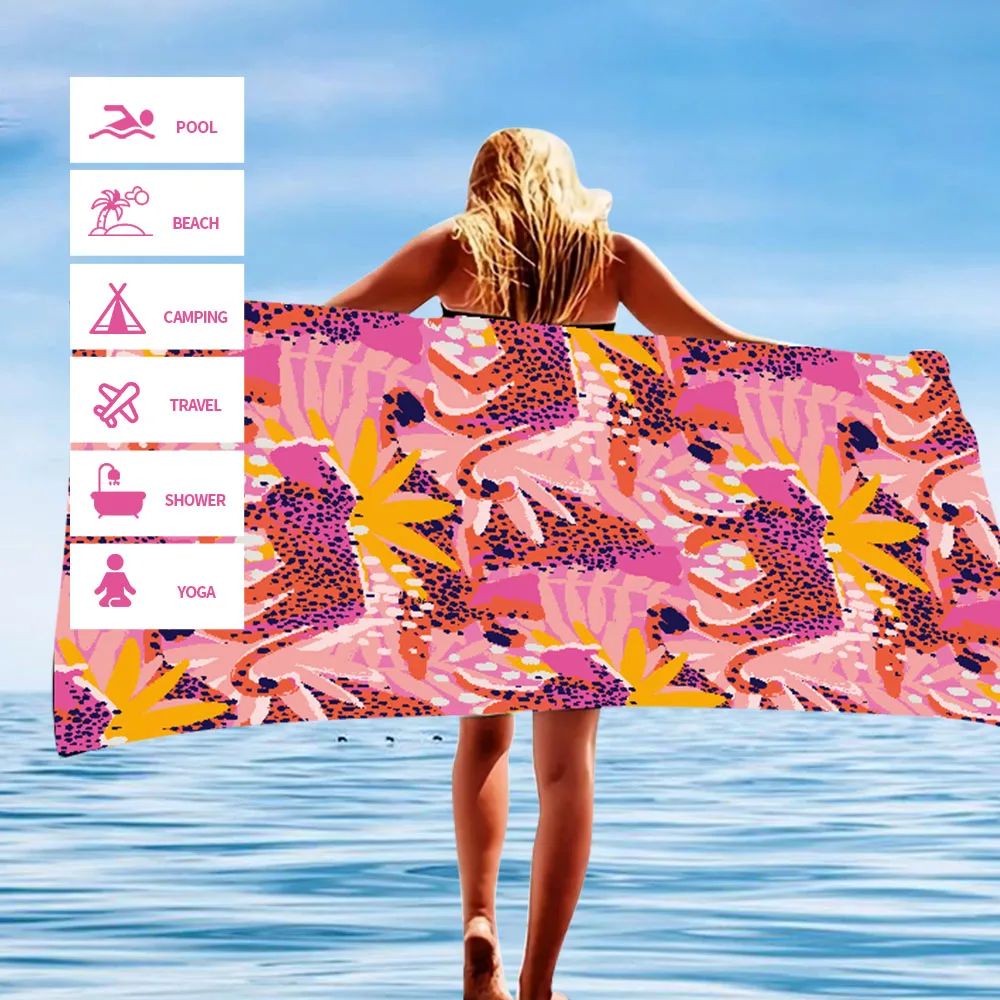 Cheetah Design Quick Drying Bath Towel Sand Absorbent Microfiber beach towel - light weight, swimming, camping, yoga ,beach out