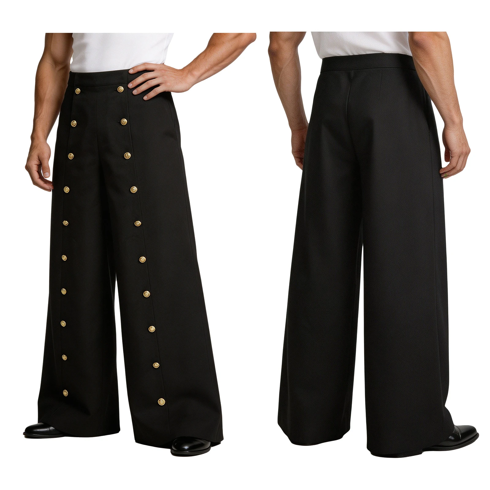 Men Medieval Renaissance Retro Wide-leg Pants High Waist Button Front Baggy Cargo Trousers for Casual Daily Wear Halloween Party