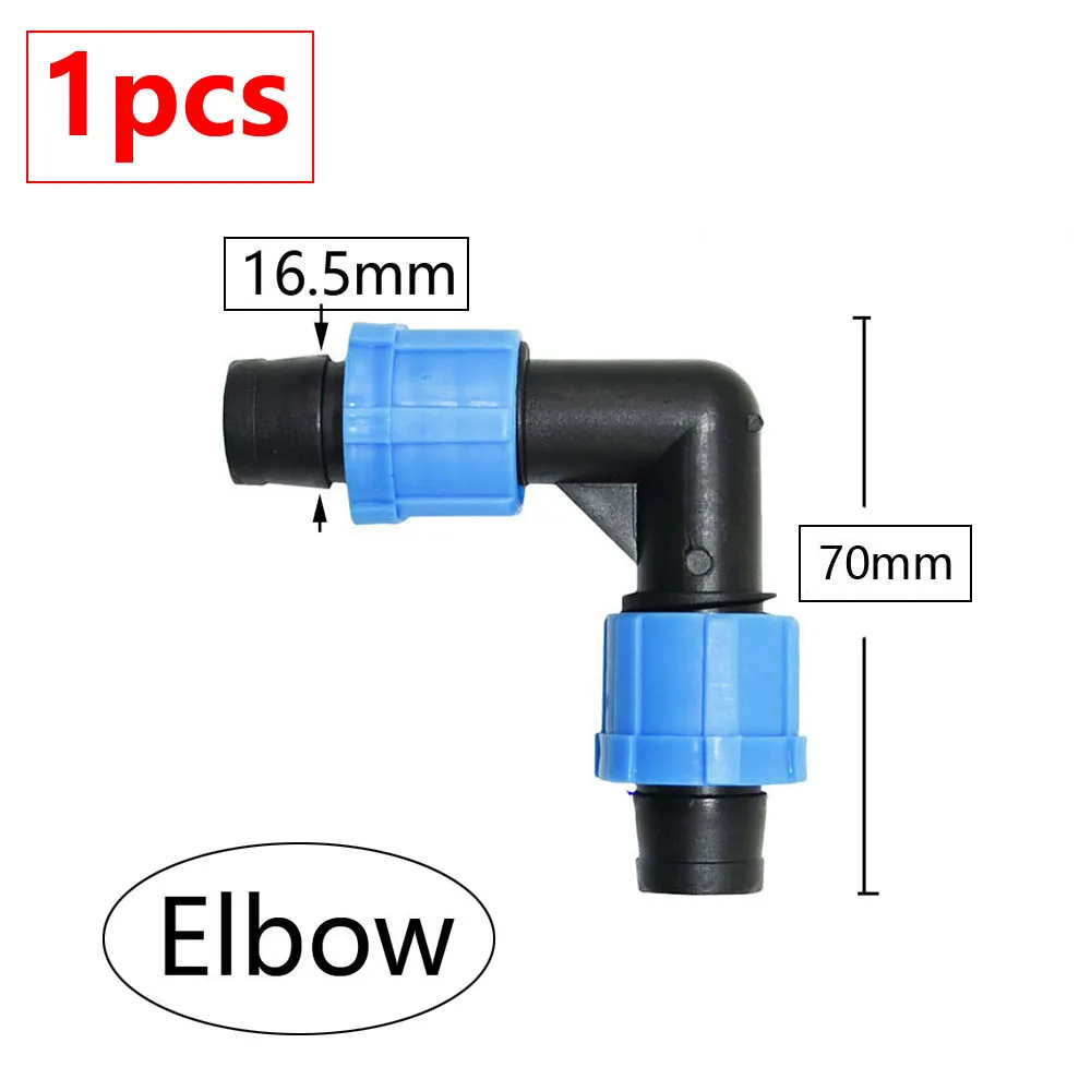 16mm Micro Irrigation Drip Tape Connectors Tee Repair Elbow End Plug Tap Fittings Locked Hose Joints Greenhouse Coupler 1Pc