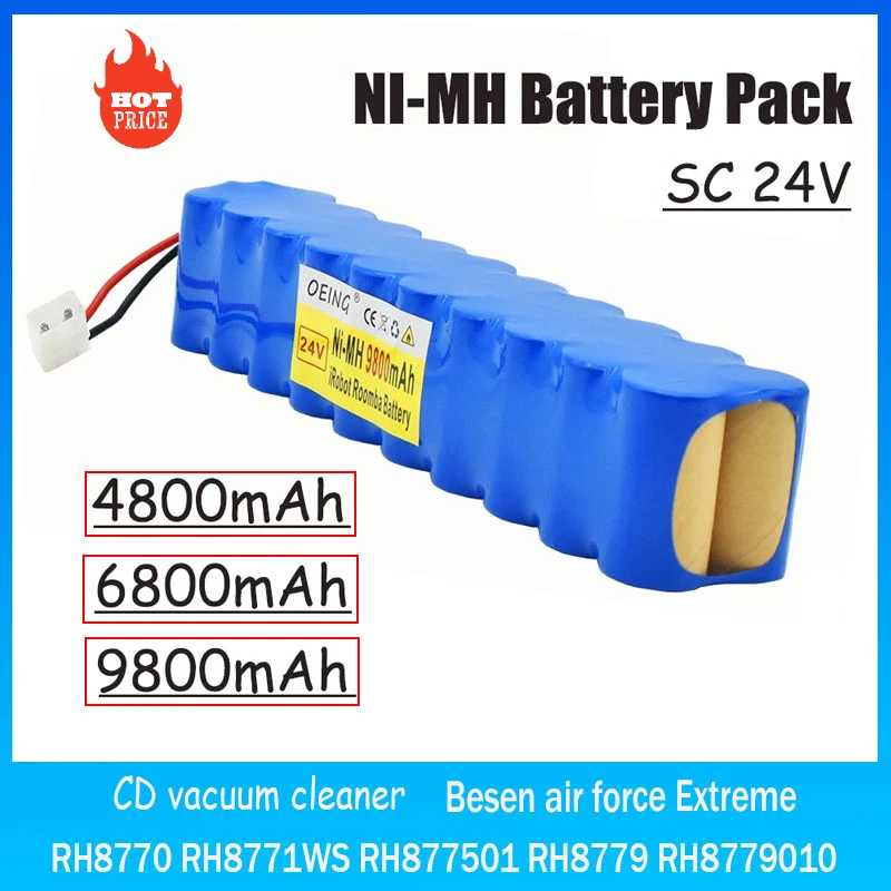 9800mAh for Rowenta 24V NiMH Battery Pack CD Vacuum Cleaner for Besen Air Force Extreme RH8770 RH8771WS RH877501 RH8779 RH877901