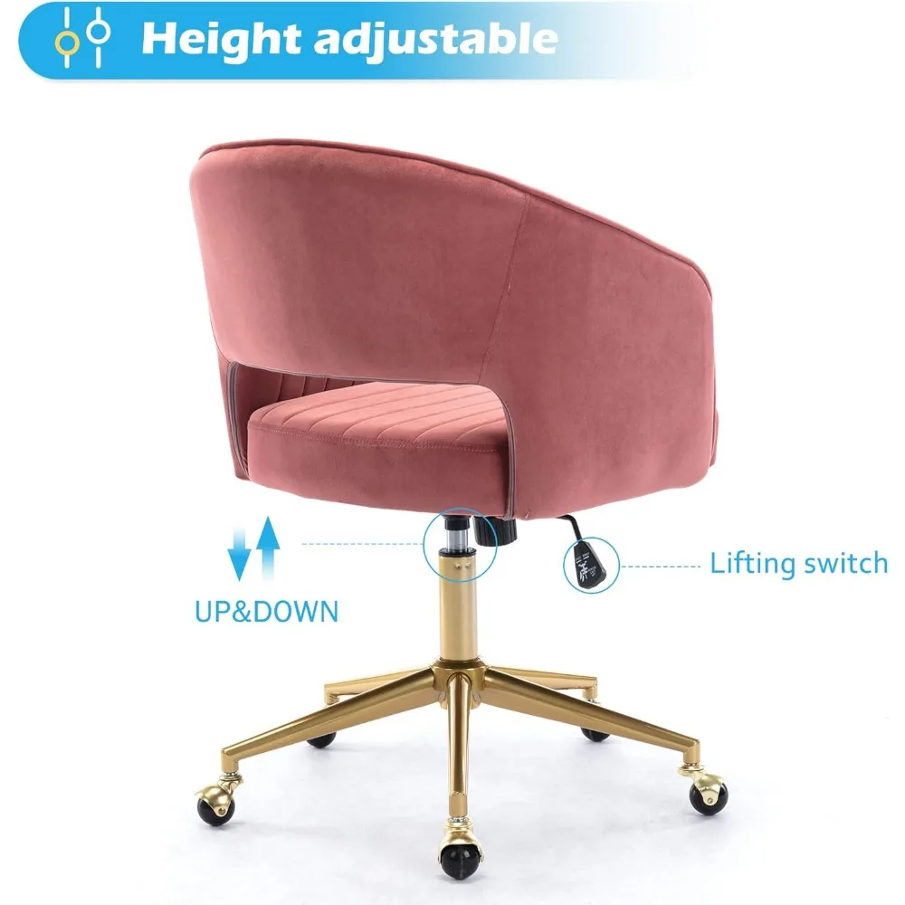 Home Office Chair Swivel Velvet Desk Chair Accent Armchair Upholstered Modern Tufted Chairs with Gold Base for Girls Women Ergon image 4