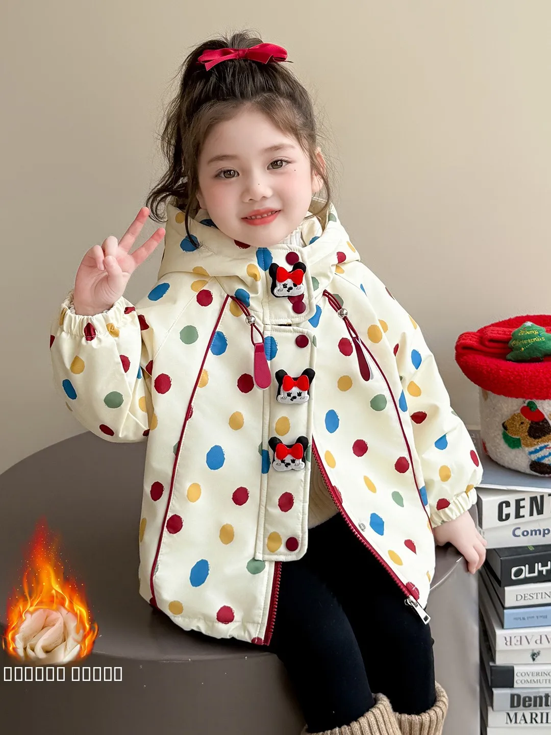 

Thiened Cotton Outerwear for Girls Polka Dot Jaet Winter Warm Children's Faionable Clothing Sweet Sle Long Sve Zipper