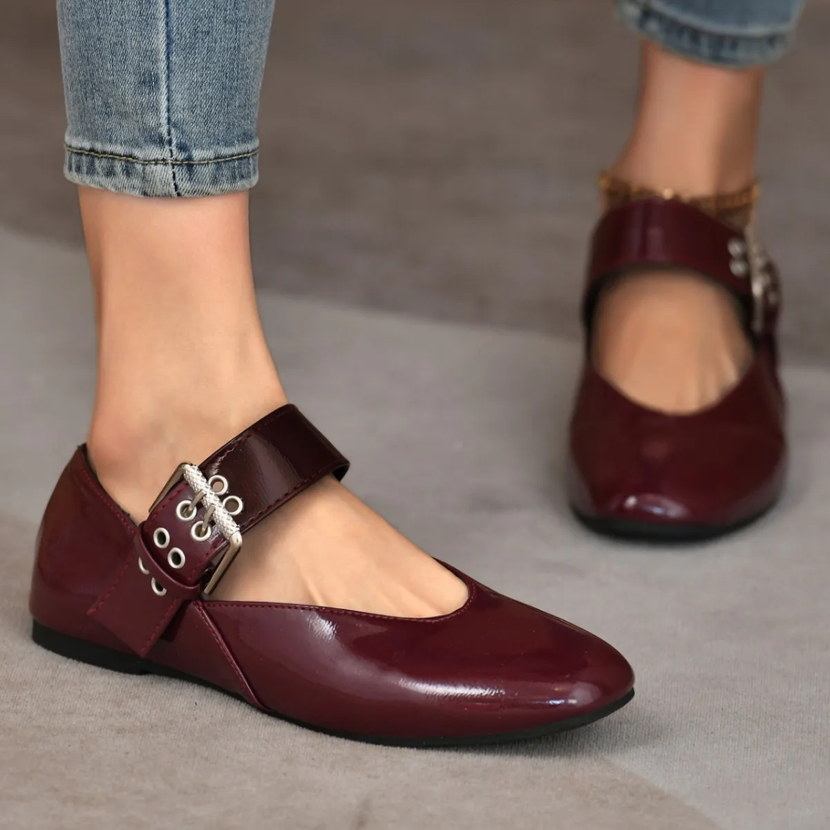 2025 principios de primavera nuevos zapatos sin cordones Mary Jane planos de Ballet Retro con hebilla de punta redonda de leopardo para mujer (tazo de hasta 1 cm)