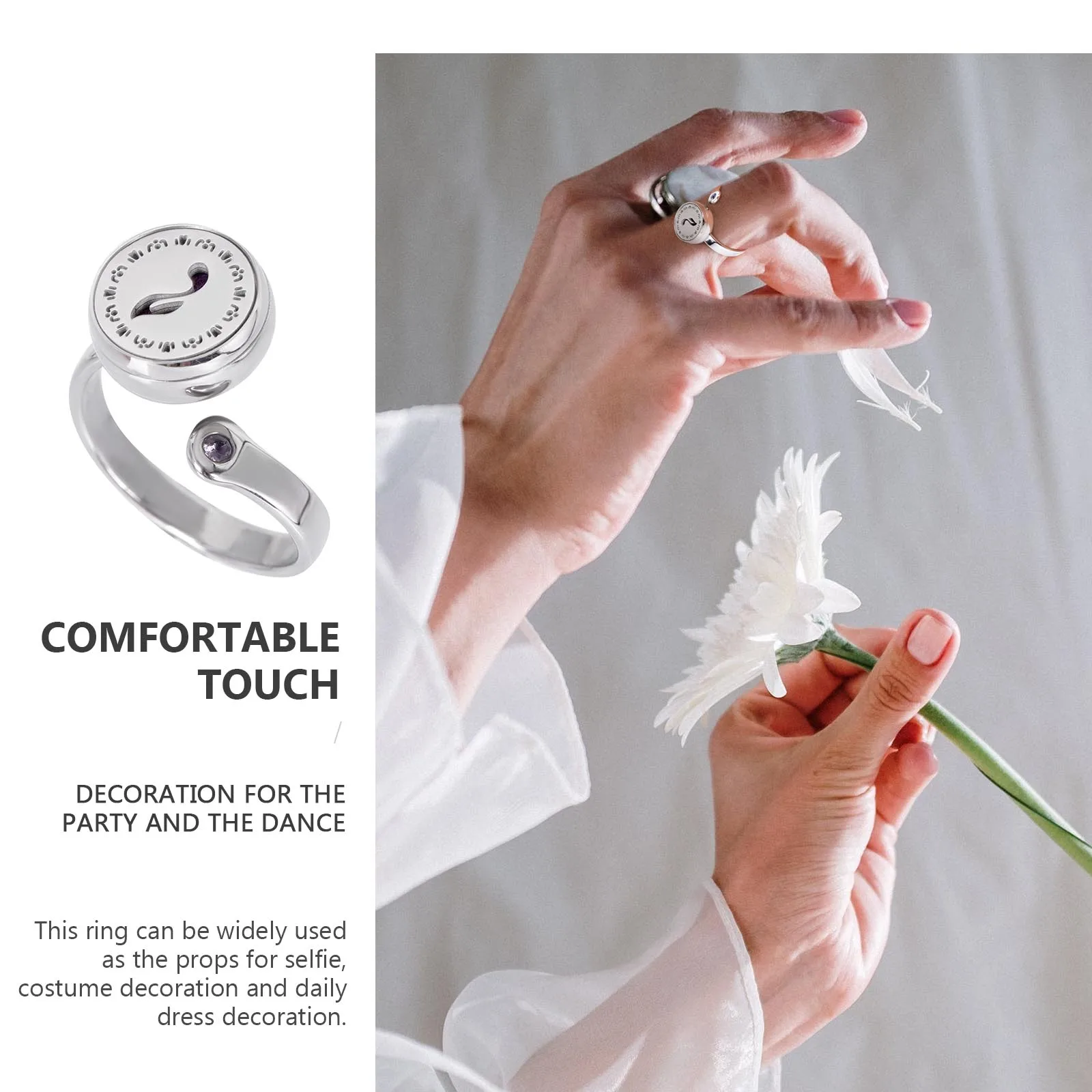 

1pc Vintage Stainless Steel Ring Adjustable Hollow-Carved Design Perfume Ring Decor For Party Stylish Retro Finger Ornament