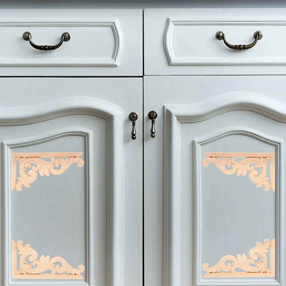 

6Pcs Wood Carved Corner Appliques European Design Solid Wood Decorative Onlays for Furniture Cabinet Doors DIY Decorative Trim