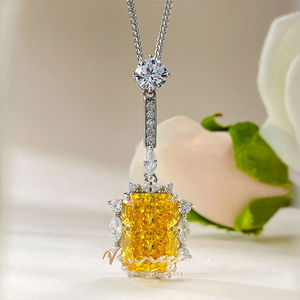 Vinregem 10*14 MM Crushed Ice Cut Citrine Pink Sapphire Aquamarine Gemstones Pendant Necklaces 100% 925 Sterling Silver Jewelry