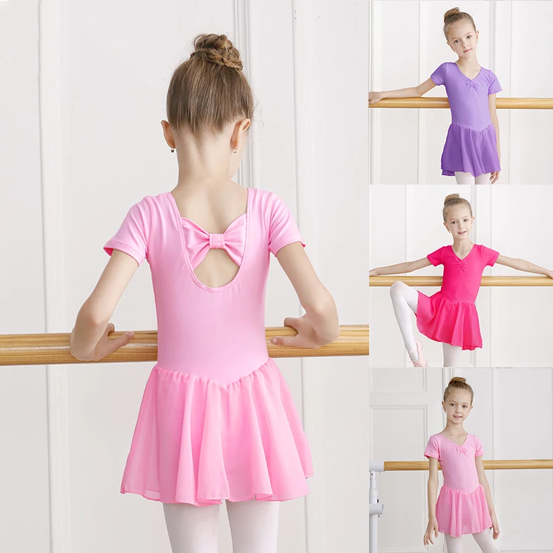 Ballet Dress Long/Short Sleeve Ballet Leotard Girls Kids Cotton Dancewear Training Dress Chiffon Skirted Leotard Party Costumes