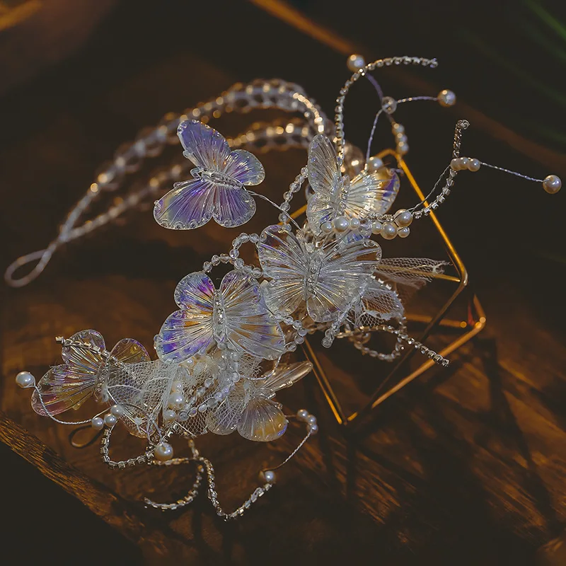 Diadema de mariposa con degradado brillante, diadema de boda, diadema de flores de Color claro, novedad