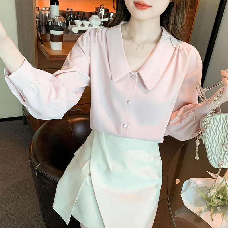 Nova turn down collar camisa feminina manga longa chiffon camisa blusa feminina topos blusa blusas de mujer blusas h361