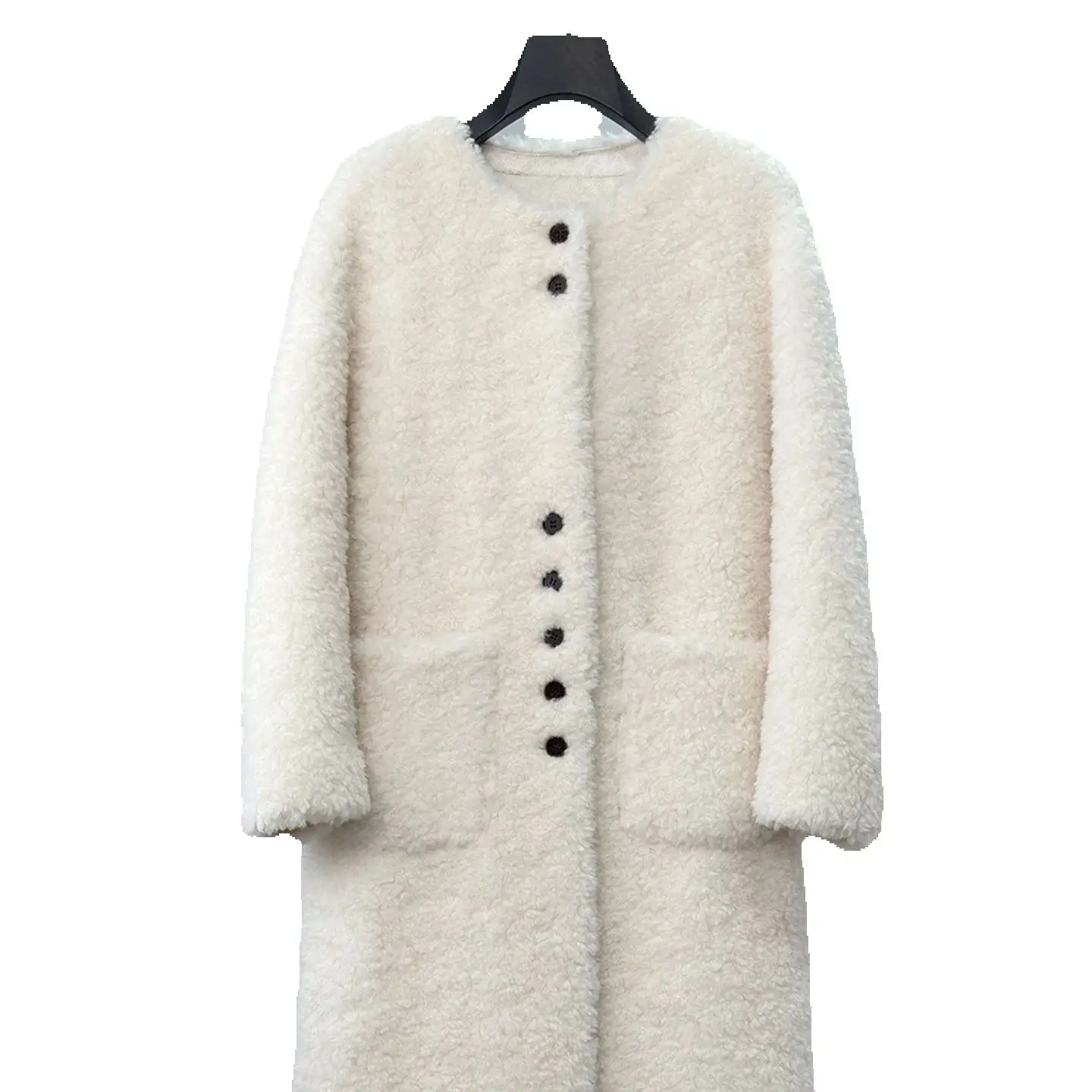 

100 длинное пальто из натуральной шерсти и меха с круглым вырезом из овчины, длинное пальто 2025 года, новый стиль, интегрированное женское пальто из шерсти и меха