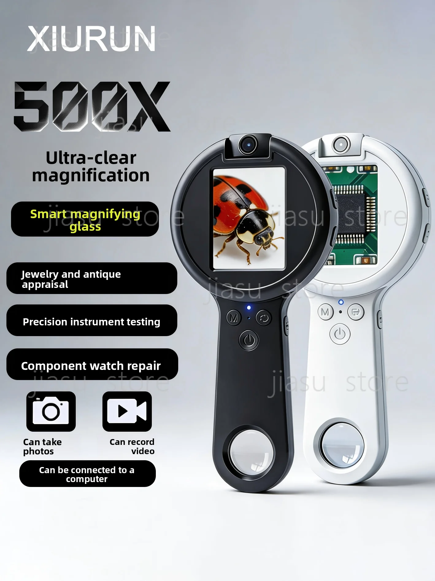 HD Handheld Electronic Microscope 100-2000X, LED Light, Professional for Jewelry Antique Identification & Photo Video