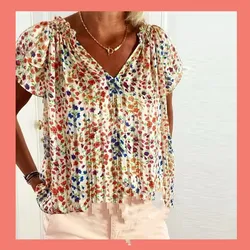 Camicetta stampata floreale bohémien camicia estiva Casual da vacanza con scollo a V manica corta top donna elegante spiaggia Chemise oversize