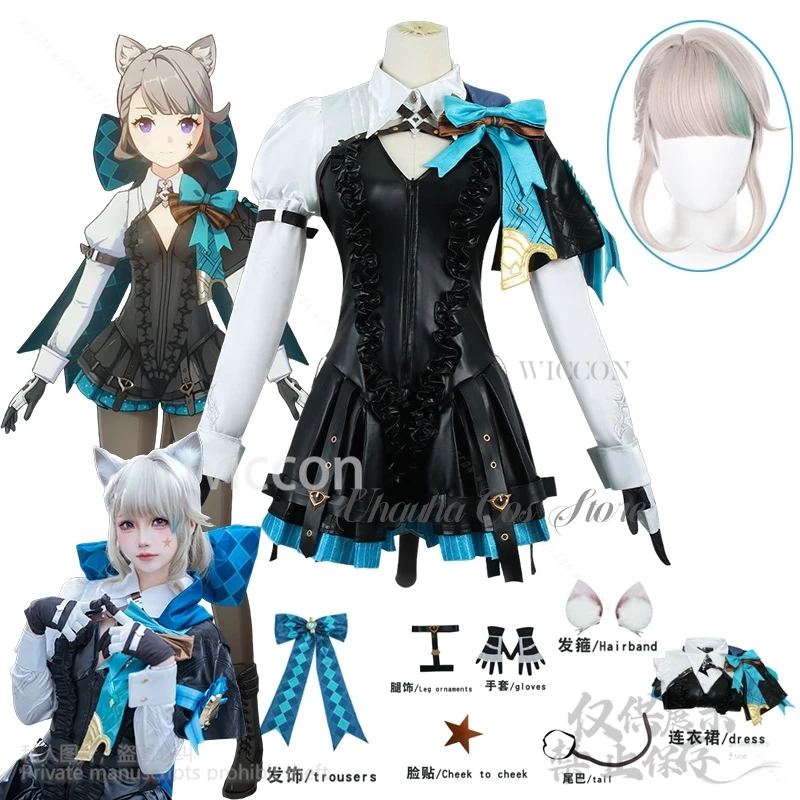 Gioco Anime Genshin Impact Cosplay Lynette Mago Costume Furry Earwear Coda Abito Lolita Per Ragazze Donna Halloween Personalizzato
