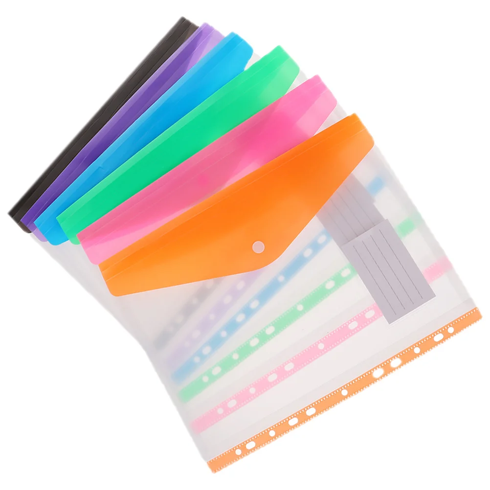 

6pcs Snap Button File Binder Pockets Clear Document Bags Office Storage Organizing Pouches Portable Loose Leaf Folder Inserts