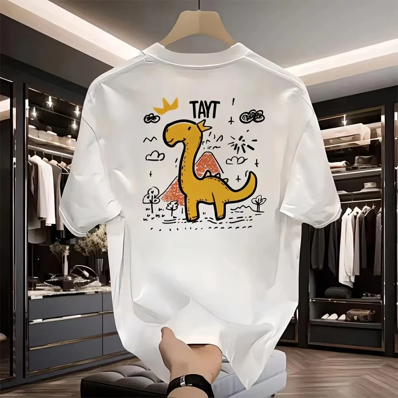 Unisex Men Women T Shirt Cute Cartoon Doodle Dinosaur Print Short Sleeve Tee Casual Crew Neck Kawaii Dino Graphic T-shirt