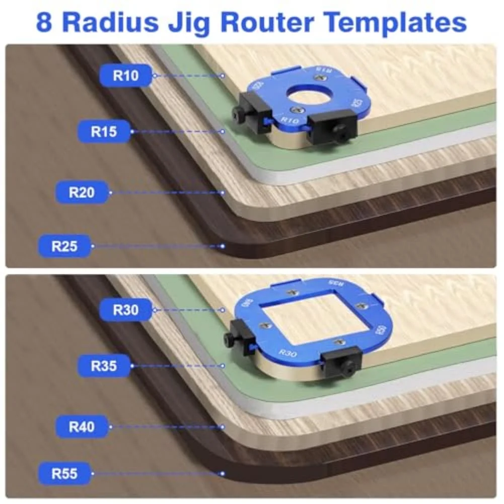 

Wide Application Wardrobe Corner Rounding Jig Trimming Tool Compatible with Handheld Bench Top and CNC Routers for Wood Edges