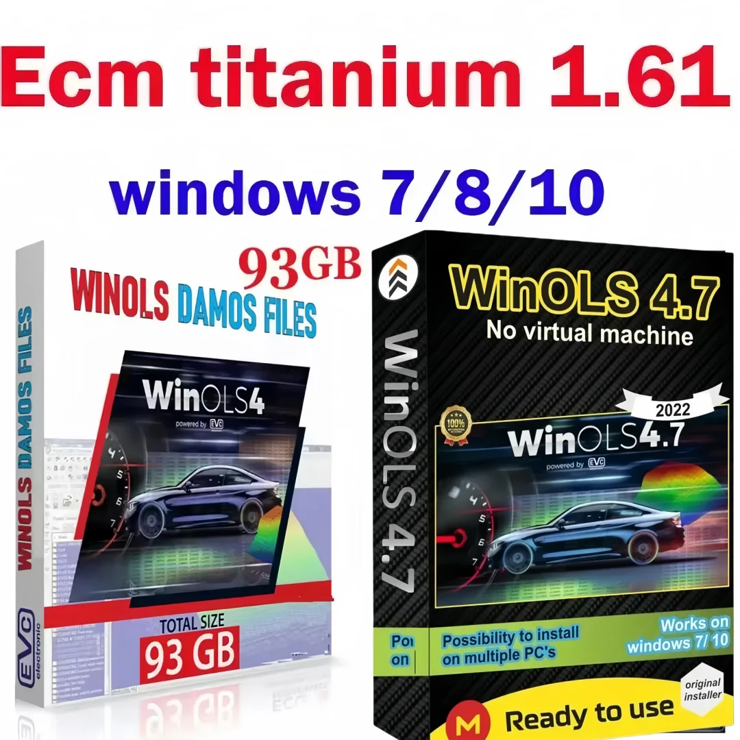 WinOLS 4,7/4,51 ECU automático + archivos Damos de 93GB + herramienta de servicio IMMO v 1,2 + software de sintonización de chips de titanio ECM con enchufes más funciones