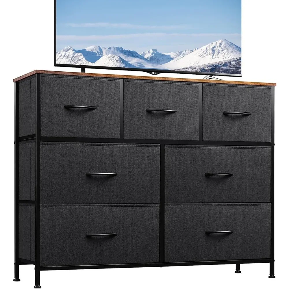 Dresser TV Stand Entertainment Center with Fabric Drawers,Media Console Table with Metal Frame and Wood Top for TV up to 45 inch