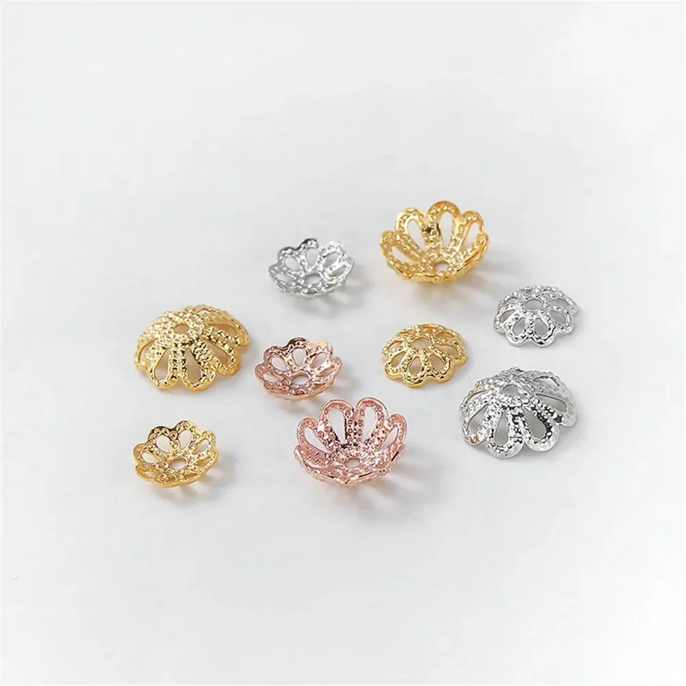 Bandeja de flores vazada banhada a ouro 14k, espaçador de contas de pérola, artesanal, pulseira, colar, acessório de material frisado